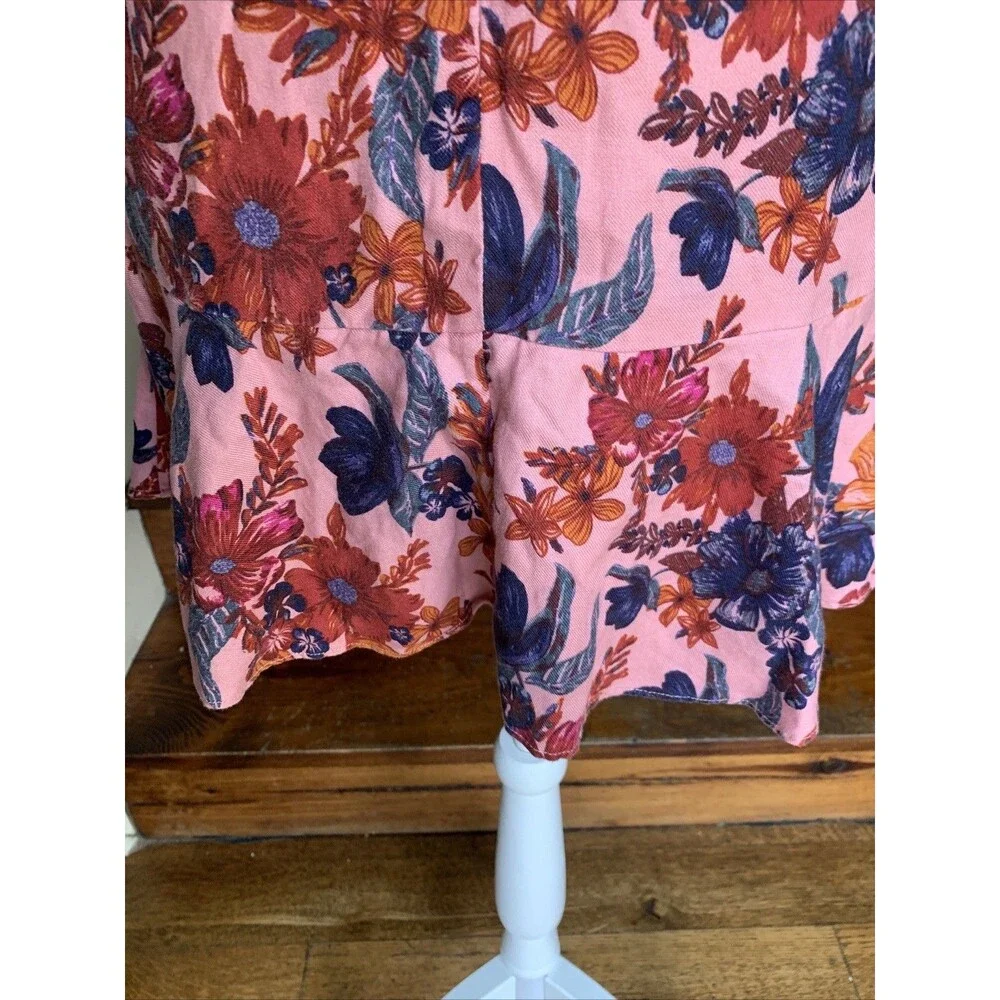Finders Keepers Floral Twee Mini Dress Pink Linen Blend Square Neck Small Summer - Picture 11 of 16